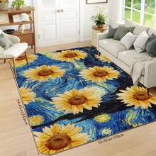 1 Pieza Felpudo Azul con Patrón de Girasoles Amarillos, Alfombra Absorbente y de Secado Rápido Adecuada para Decoración Interior y Exterior del Hogar, Dormitorio, Baño, Cocina y Comedor, Utilizable en Todas las Estaciones, Ideal para Fiestas, Festivales, Bodas y Decoración de Patios
