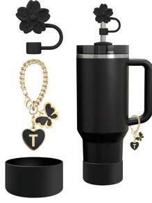 3 件/2 件专为 30-40 盎司杯子设计的配件:黑色字母标记器、硅胶芙蓉花吸管盖、硅胶防摔防刮保护盖、可重复使用的 10 毫米大直径吸管盖、可爱字母装饰、适用于现代简约玻璃杯、母亲节礼物 - 黑色 - 查看 36