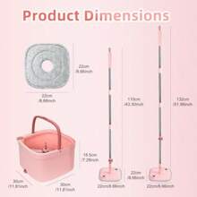 Spin Mop And Bucket Set With MSelf Separation Dirty And Clean Water System Square Mop Bucket Self Wringing 360° Rotating Clean MopHead For Hardwood Tile Marble Floors With 10PadsPink - 粉色 - 查看 7