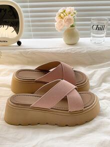 女士厚底凉鞋，圆头镂空坡跟凉鞋，套脚拖鞋，夏季度假休闲户外凉鞋，适合搭配连衣裙和沙滩穿着，厚底拖鞋 - 粉色 - 查看 5