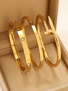 3 قطع / 1 قطعة سوار مطلي بالذهب الأصفر عيار 18 قيراط من الفولاذ المقاوم للصدأ على شكل رباعي ورقة البرسيم، مناسب للحفلات والاستخدام اليومي للنساء، بأسلوب أوروبي وأمريكي، شخصي، سخي، سوار فاخر مرصع بالزركونيا المكعبة، طقم مجوهرات زفاف، هدية للبنات والنساء والأقارب والأصدقاء، للزفاف والعيد والعيد الحب