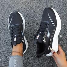 Women's Lightweight & Fashionable Sneakers - Comfortable, Non-Slip, Breathable. Shock-Absorbing Running Shoes, Lace-Up Athleisure Sneakers, Lightweight Breathable Popcorn Soft Sole, Colorful Design, Low-Top MD Outsole, Suitable For All-Day Wear (CN41 And CN42 Sizes Run Large, Recommend Ordering One Size Down) - Black and White - View 4