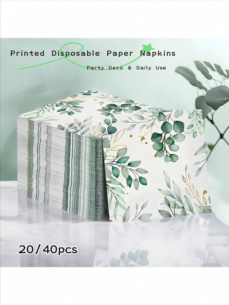 20/40pcs Eucalyptus Leaf Napkins Disposable,Spring Festive Supplies, 2-Ply,13*13inch Printed Paper Tissues For Outdoor Party, Picnic Restaurant Home Party,Wedding Party Paper Napkins - Leaf - View 1