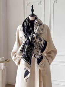 1 Stück eleganter Pflanzenmuster Jacquard Warm Schal, Boho-Stil, geeignet für klimatisierte Räume, vielseitiger Modeschal für Herbst/Winter Damen Winterschals für Kleider - Verschiedenfarbig - Übersicht 5