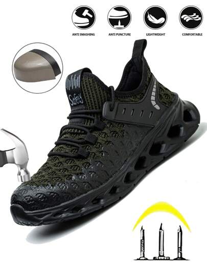 UMBURLLY Chaussures de sécurité pour hommes avec embout en acier, anti-écrasement, légères, semelle souple, tige respirante, convient pour la construction, l'atelier, le travail en usine