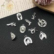 60 件西部牛仔饰品合金马帽仙人掌吊坠复古牛仔靴饰品工艺品 DIY 手链项链首饰制作配件 - 復古銀色 - 查看 6