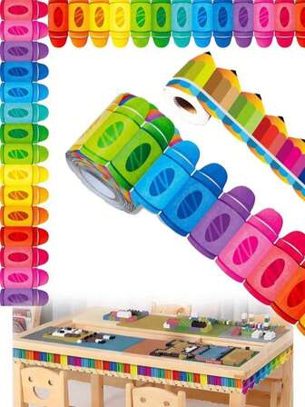 Homecoming Season Decoration Three-Dimensional Creative Stickers Rainbow Pencil Crayon Bulletin Board Edge Decorative Stickers 59ft - Vivid Multi-Colored Decorative Edges For ClassroomDesks, Chalkboards, Walls, Windows Or Doors, Great For SchoolOr Home Decor Homecoming Season Decoration