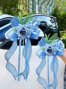 2pcs Artificial Flowers Wedding Decor Rose Flower (With Suction Cup)Car Rearview Mirror Present Ribbon Light House Decor Aisle Chair Decor For Party Wedding - Multicolor - View 14