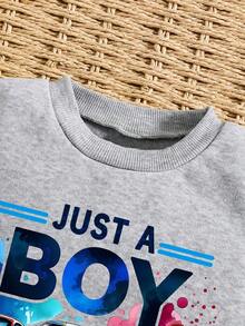 青少年男孩字母印花保暖圆领运动衫和裤子套装 - 灰色 - 查看 3