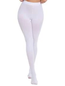 1 Cặp quần legging cạp cao không chân 80D mềm mại, màu trơn bán trong suốt dành cho nữ, quần bó màu trắng tối giản, thích hợp mặc hàng ngày làm quà tặng Giáng sinh - trắng - Xem 5