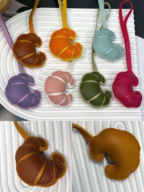 Colorful & Exquisite Ins Style Multi-Color PU Leather 3D Cow Horn Bag Charm Creative Stitching Keychain Unique Bag Pendant Fashionable Accessory Small Gift Car Accessories For Women Fall