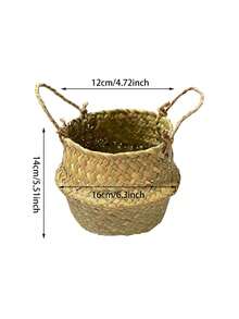 1 件不同尺寸篮子花盆编织海草肚篮可折叠花盆 - 黃色 - 查看 4
