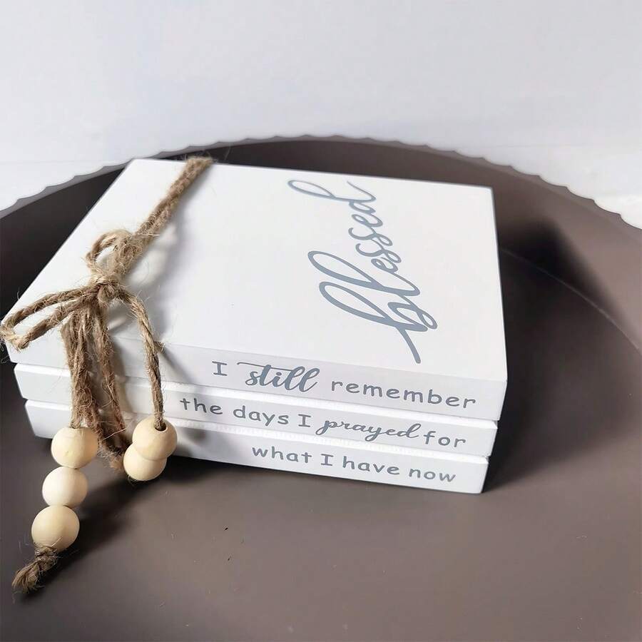 قطعة واحدة من مجموعة كتب زخرفية خشبية، كتب مزيفة ريفية بلون أبيض وأسود مشوه مزينة بخرز وشرابات، مصنوعة يدويًا من خشب الأرز مع شعارات إلهامية، بشكل مستطيل قابل للتثبيت، مناسبة لطاولة القهوة والمدفأة والرف والصينية وغرفة المعيشة ومكتب المنزل والمكتب والدراسة والرف الكتب والعرض على الطاولة، هدية عيد الميلاد والزفاف والاحتفال بالمنزل الجديد، بطراز قديم وحديث وبسيط وفني ديكو، ديكور منزلي عام - متعدد الألوان - مشاهدة 1