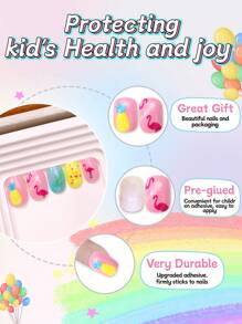 NAIO 24 Pieces Kids Of Children's Press On Nail Stickers Naio Children's Artificial Nail Stickers Pre-Glued Full Coverage Short Acrylic Nails Suitable For Girls' Children's Nail Decoration (Peacock Spreads Its Tail)