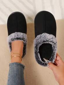 Couples Warm Slippers, Women's Thick Bottom Indoor Plush Slippers, Casual Solid Color Warm Slippers