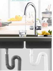 Abflussrohr unter der Spüle, Spülbeckenablauf, Waschbeckenablaufrohr, graue gummibeschichtete Kunststoffrohrverbindungen für Waschbecken