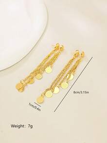 1 Pair Fashionable European & American Minimalist Geometric Hollow Tassel Earrings, Suitable For Daily Wear