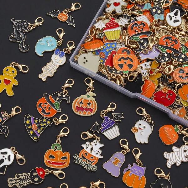 20/50/100 buc aleatorii Halloween fantomă dovleac liliac email aliaj pandantiv DIY bijuterii confecționare brățară colier breloc accesorii, cadou de Halloween pentru prieteni (stiluri asortate)