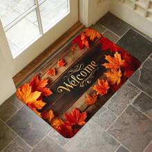 1pc Crystal Velvet Entrance Doormat, Decorative Modern Wood Grain Maple Leaf Non-Slip Outdoor Rug Set