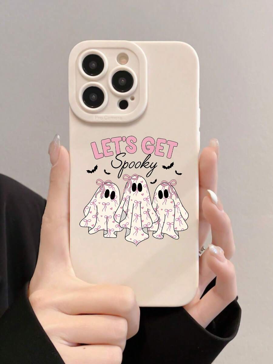 1pc Minimalist Fashionable Halloween Ghost Slogan Graphic White Eye Full Coverage Anti-Drop Phone Case, Compatible With IPhone 16 ProMax/16/16 Pro/16 Plus/11/15/15 Pro/15 ProMax/12/13/14 ProMax/XS/XR/11 Pro/11 ProMax/12 Pro/12 ProMax/13 Pro/13 ProMax/7 Plus/14 Pro/14 ProMax/14 Plus/7 Plus/8 Plus/8/SE2/12 Mini/13 Mini, Soft Shell, Anti-Yellowing Waterproof Shockproof Scratch Resistant - Multicolor - View 1
