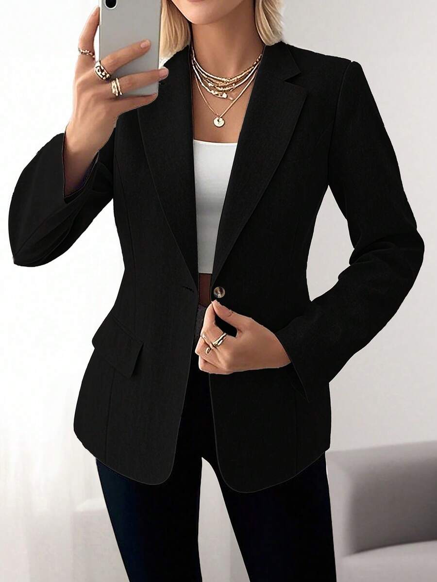 HOMEYEE 西装领长袖休闲、商务、职业装夹克，适合春、夏、秋、冬 - 黑色 - 查看 1