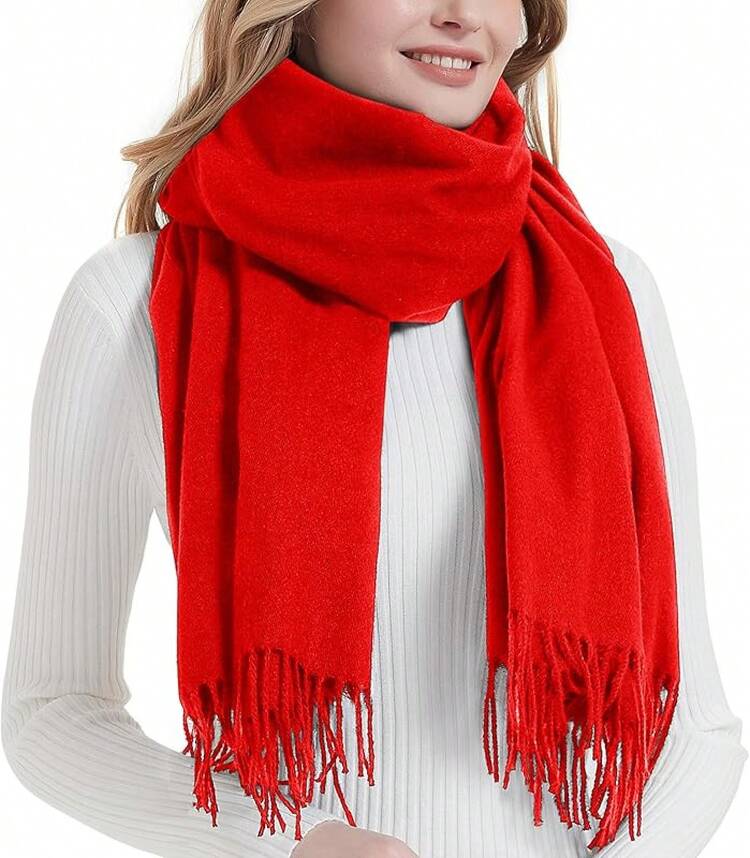Bufanda para Mujeres Invierno Pashmina-Chal Envolturas Invierno Cachemira Boda Cálida Navidad - Rojo - Añade 12