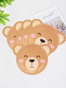 10pcs/20pcs/50pcs Brown Teddy Bear Paper Plates Fun Bear Shaped Birthday Cake Plates Dinner Food Snack Paper Plates Trays And Festive Dinnerware For Picnics Themed Celebrations With Friends And Family Babe Shower Birthday Decorations - Multicolor - View 3