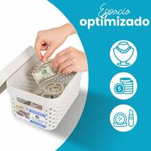 Kit 2 cajas organizadoras tapa plástico modernas 11L almacenamiento orden closet ropa accesorios hogar apilable resistente diseño contemporáneo fácil transportar - Lila Púrpura - Ver 7