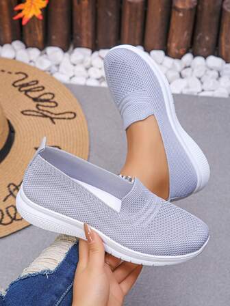 女士纯色运动休闲网眼鞋，黑色、灰色、粉色、藏青色，轻便透气，鞋底柔软，防滑，一脚蹬，适合春、夏、秋季