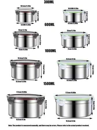 不锈钢密封午餐盒套装，防漏便携式冰箱储物盒，可放入冰箱和微波炉，持久保鲜，厨房整理必备