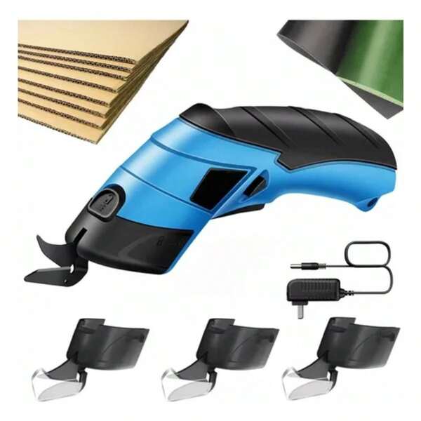 Tijeras Eléctricas Cortadora eléctrica inalámbrica de cartón y tela,fácil de transportar y flexible para operar Tijeras de Poder para Coser, Scrapbooking, Manualidades con 3pcs Cuchilla