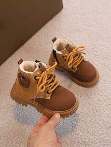 1 Paar Kinder Outdoor Winter Dicke Warme Kleinkind Schuhe, Komfortable Mode Vielseitige Seitlicher Reißverschluss Strapazierfähige Stiefel