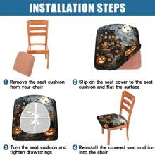 1/4/6/40 piezas Fundas de silla con estampado de gatitos, murciélagos y calabazas de temática de Halloween, de fibra de leche elástica y extraíble, para sillas de restaurante, cocina, comedor, hotel - Fundas de cojín de silla cuadradas extraíbles y suaves