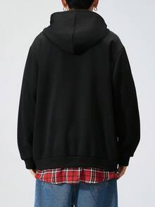 Felpa con cappuccio nera oversize, casual a quadri 2 in 1, adatta per primavera e autunno