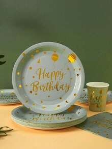 72 buc/set, farfurie și șervețele de unică folosință pentru ziua de naștere, farfurie și șervețele de hârtie auriu-roz de 7/9 inch, accesorii pentru petreceri, folosite pentru decorarea petrecerilor și veselă, perfecte pentru petreceri de ziua de naștere, disponibile pentru 24 de invitați