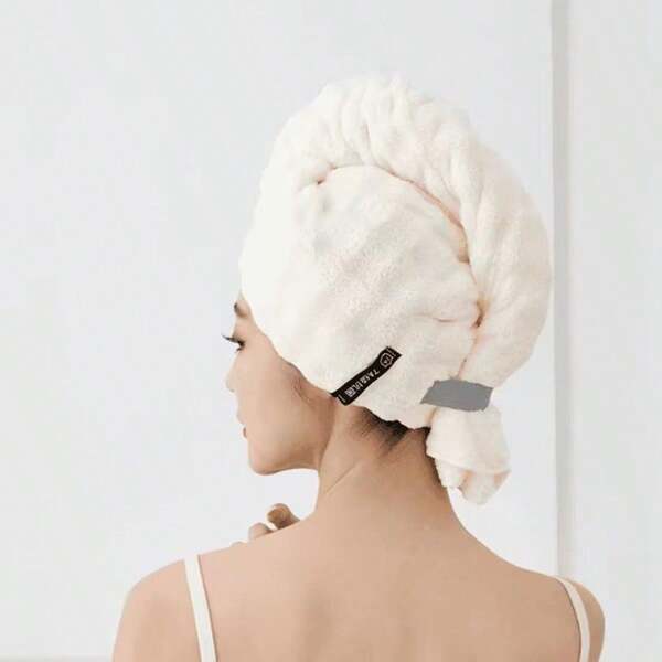 1 pieza Gorro de felpa coral de unicolor, suave y absorbente para secar el cabello/Bata de baño de mujer/Gorro de bata de baño, artículos de baño, decoración del hogar