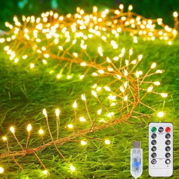 1pc USB Powered Fairy Tale Lamp, LED Firecracker Light, 8 Flashing Modes, With Timer And Remote Control, Starry String Lights, Halloween, Christmas Tree Decor, Ceiling, Bedroom, Wreath, Window, Wedding, Warm White, White, Multi-Color, Happy Eid Al-Adha