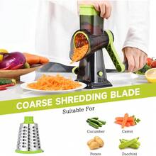 3-In-1 Rotary Food Processor - Manual Cheese Grater & Vegetable Slicer Set With Interchangeable Blades, Professional Grade For Kitchen/Restaurant, Effortless Shredding For Hard Cheese, Nuts, Chocolate Blocks - TSP xanh - Xem 4