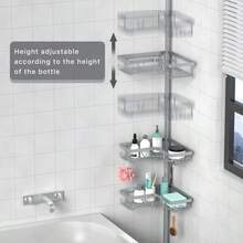 KEGII Corner Shower Caddy Tension Pole - Shower Tension Rod Organizer, Floor To Ceiling Shower Caddy 25-1142 Inch, Towel Rack Corner Waterproof, Black - Light Gray - View 2