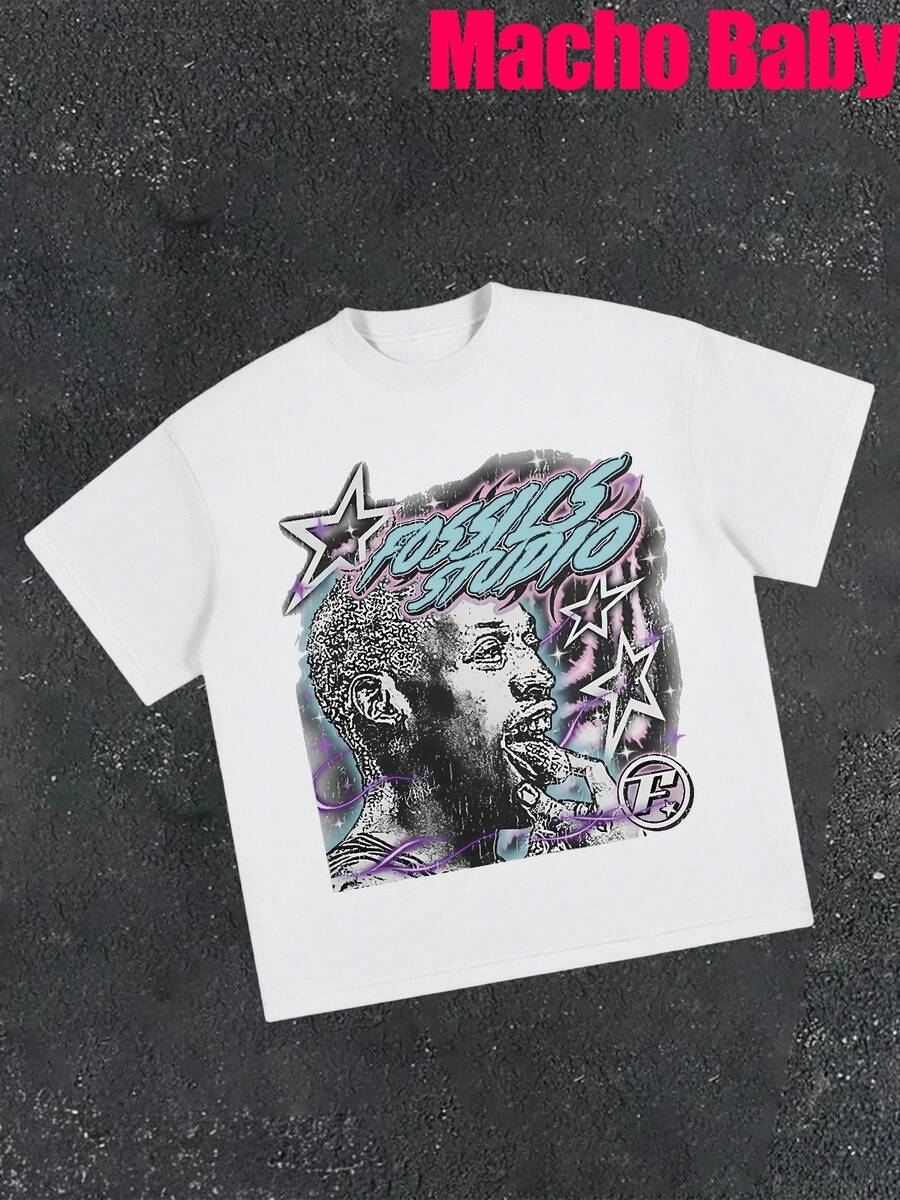 Large Printed Street Hip-Hop Y2K Style Back To School Summer, Suitable For Both Men And Women, Casual Outdoor Sports Children's Clothing, Pure Cotton Round Neck T-Shirt, Sweat Wicking, Durable, Soft And Comfortable. Skin Friendly Children's Clothing Tops Can Be Given As Gifts - 白色 - 查看 1