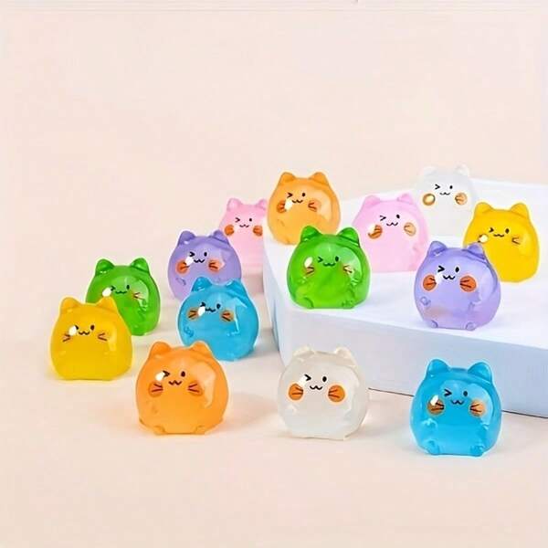 10 pièces Chats miniatures luminescents pour jardin de fées - Modèles lumineux en résine, sans batterie, convient pour la décoration intérieure et extérieure