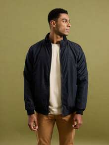 Men's Traditional High Collar Bomber Jacket With Cutouts - Navy Blue - View 9