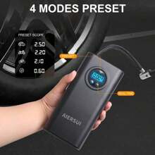 1PC Black Tire Inflator, Portable Air Compressor, 150PSI Car Electric Air Pump, Cordless Tire Air Pump, Car Air Pump, 7.4V 2*1500mah Li-Ion Battery With LED Lights And Digital Display For Car/Motorcycle/Bicycle/Basketball. Car Accessories/Gifts.