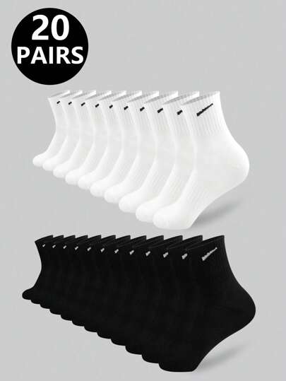 5 Pairs/10 Pairs/20 Pairs Of Children's Casual Socks, Medium Long Socks, White Socks, Winter Socks, Black Socks,Sports, Suitable For Ages 10-16