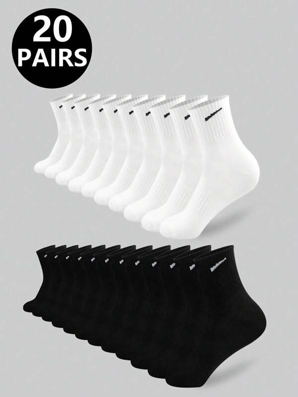 5 pares/10 pares/20 pares de calcetines casuales para niños, calcetines medianos largos, calcetines blancos, calcetines de invierno, calcetines negros, deportivos, adecuados para edades de 10 a 16 años