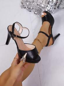 Women's High Heel Sandals, New Korean Fashion Versatile Open Toe Sandals, Strap Buckle Thin Heel Waterproof Platform High Heel Shoes, Party Wedding High Heel Shoes, Soft Leather Sexy High Heel Sandals