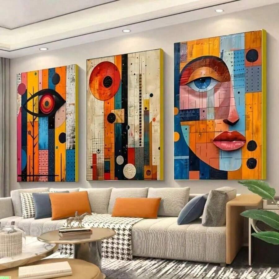 Set Of 3 Bohemian Art Deco Abstract Art Canvas Posters, Modern African Fashion Wall Art Posters, Frame Option, Canvas Wall Decor For Living Room, Bedroom, Dining Room - 彩色 - 查看 1