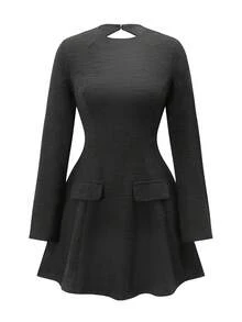 Unadoll 女士优雅无袖圆领设计收腰鸡尾酒会礼服，适合约会和派对以及毕业季派对 - 黑色 - 查看 3