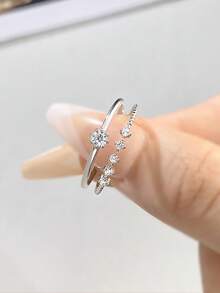 两枚0.07克拉莫桑石钻石戒指，S925纯银订婚/结婚戒指，适合送给未婚妻、妻子、女友作为生日/周年纪念礼物，精致新娘珠宝 - 銀色 - 查看 2