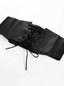 1 chiếc đai lưng co giãn ren đen cho nữ, áo nịt ngực gợi cảm thích hợp cho tiệc Halloween, đi làm, tụ tập, phong cách đường phố - màu đen - Xem 3